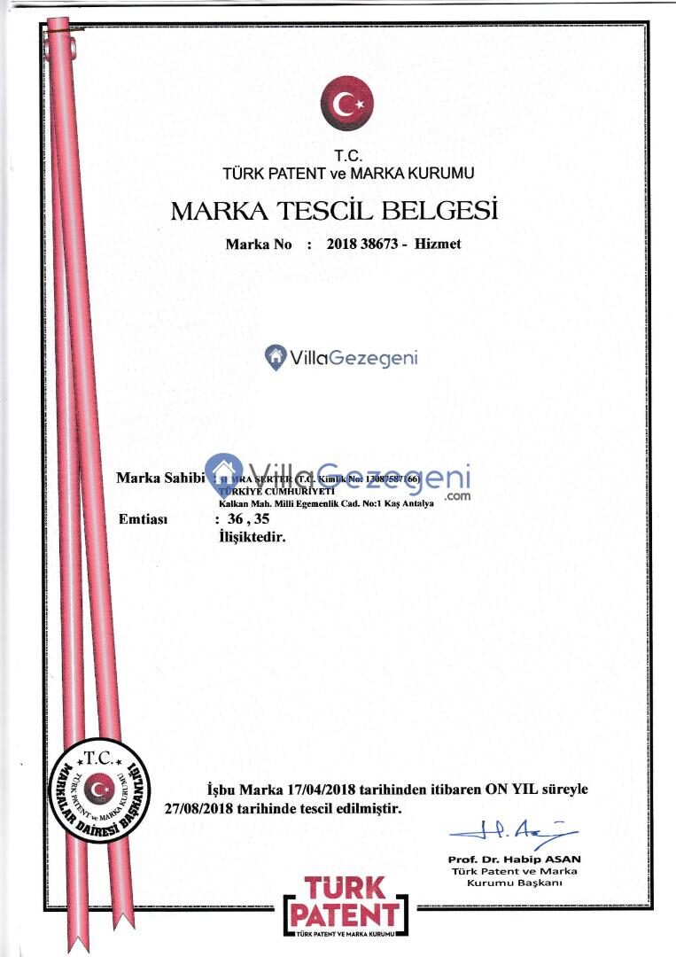 TÜRKPATENT Marka Tescil Belgesi